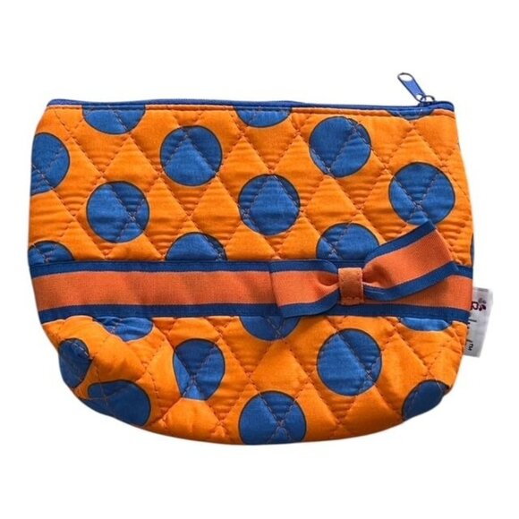 Vintage-Inspired Belvah Quilted Cosmetic Bag – Orange & Blue Polka Dots, Early 2 - Picture 1 of 5